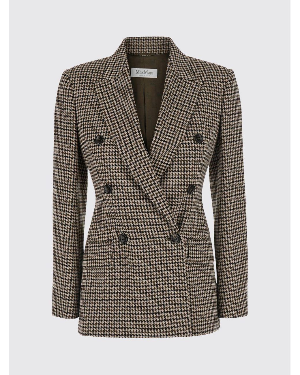 Max Mara Brown Slim Fit Houndstooth Double-Breasted Blazer