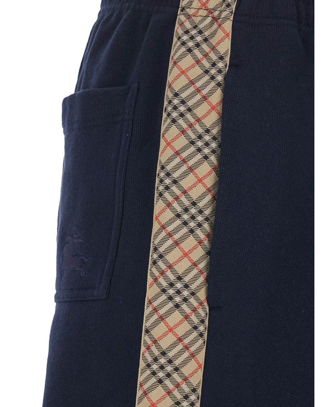 Burberry Blue Trousers With Elastic Waist And Side Bands With Check Motif for men