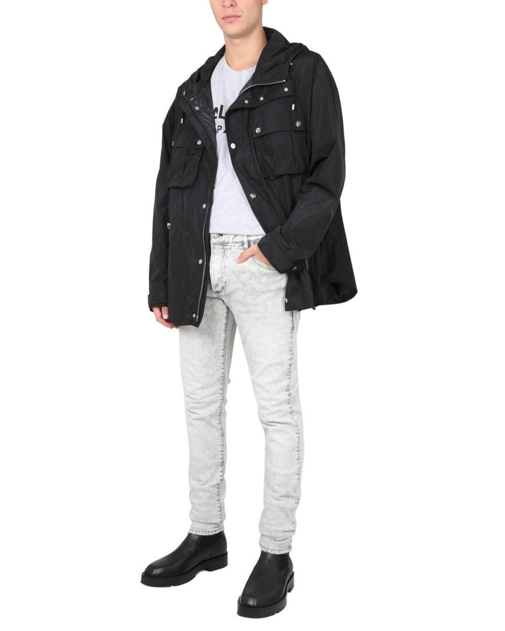 Balmain Black Hooded Nylon Jacket for men