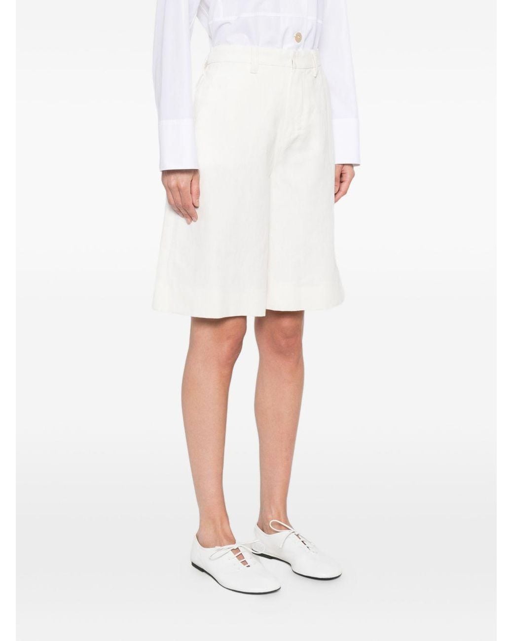 Max Mara White Cotton And Linen Blend Shorts