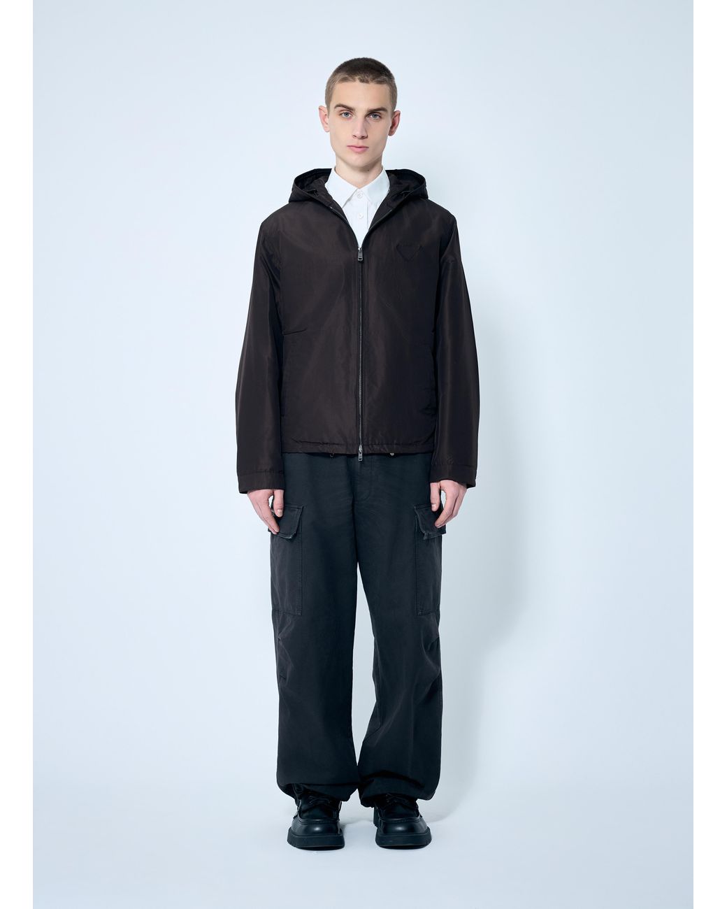 Prada Blue Silk Hooded Jacket for men