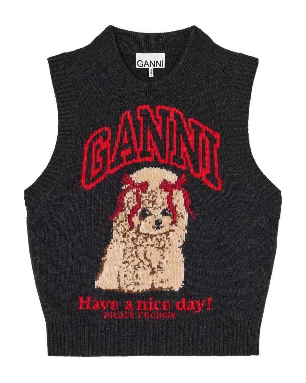 トップス GANNI graphic wool-blend sleeveless vest 8KoTN4BhsP4viggWuqQW5gGjU2Q7mW