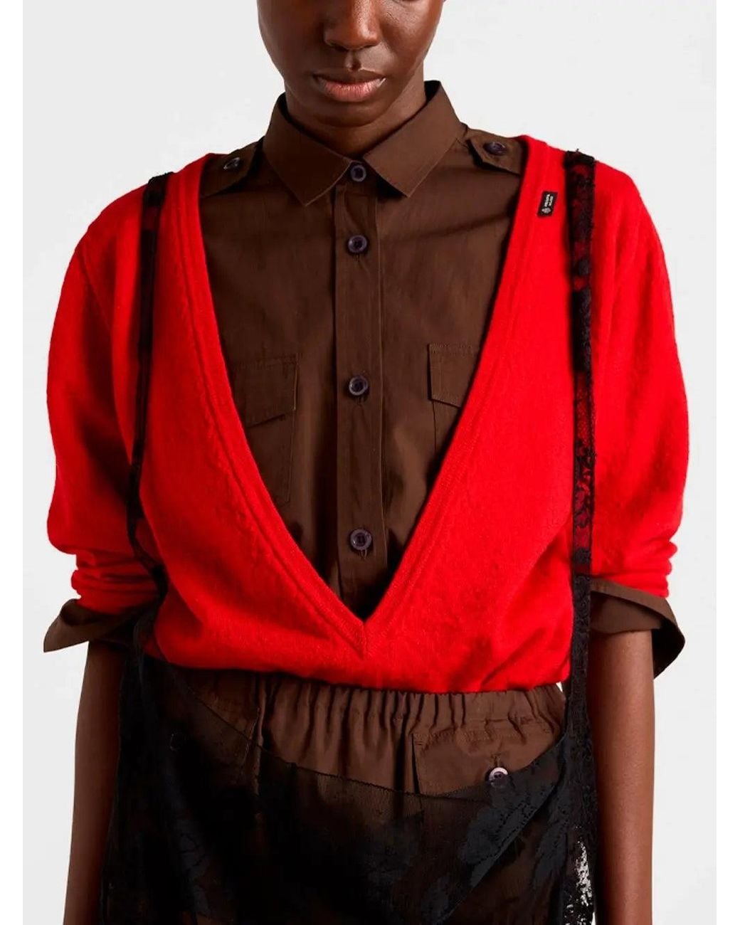 Prada Red Cashmere V Neck