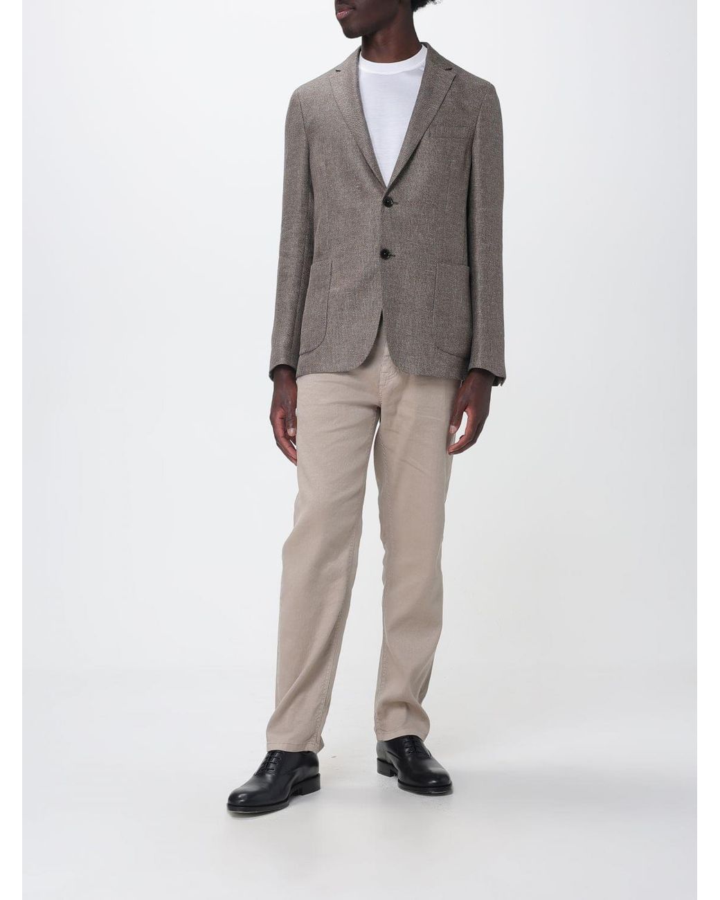 Zegna Gray Linen And Wool Basketweave Single-Breasted Blazer for men