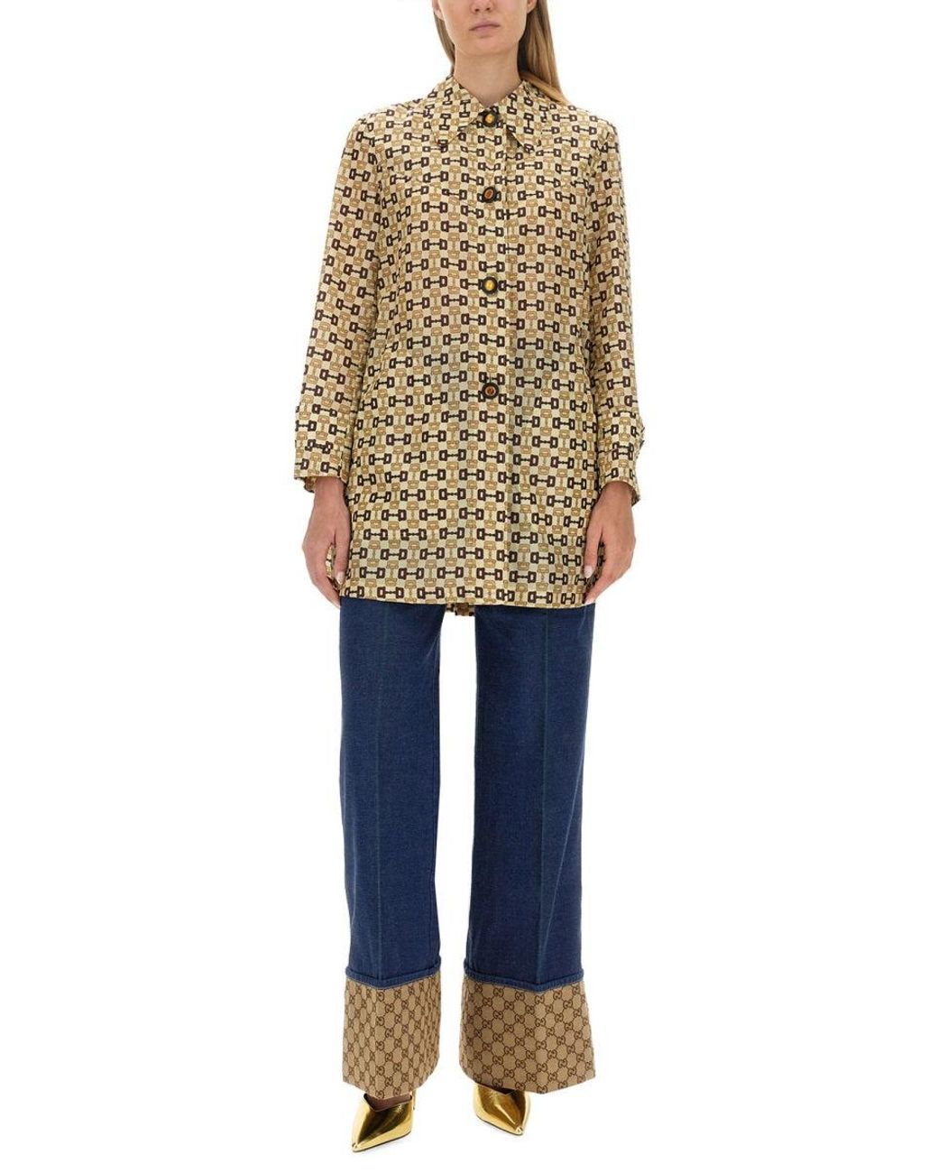 トレンチコート GUCCI GUCCI HORSEBIT PRINT NYLON OVERCOAT グッチ GUCCI フローラルパターンライニングトレンチコート