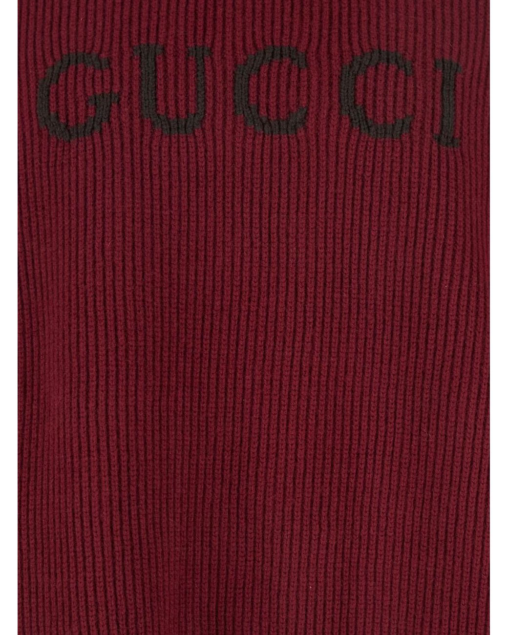 Gucci Red Bordeaux Crewneck Sweater With Logo Lettering Embroidery On The Front for men