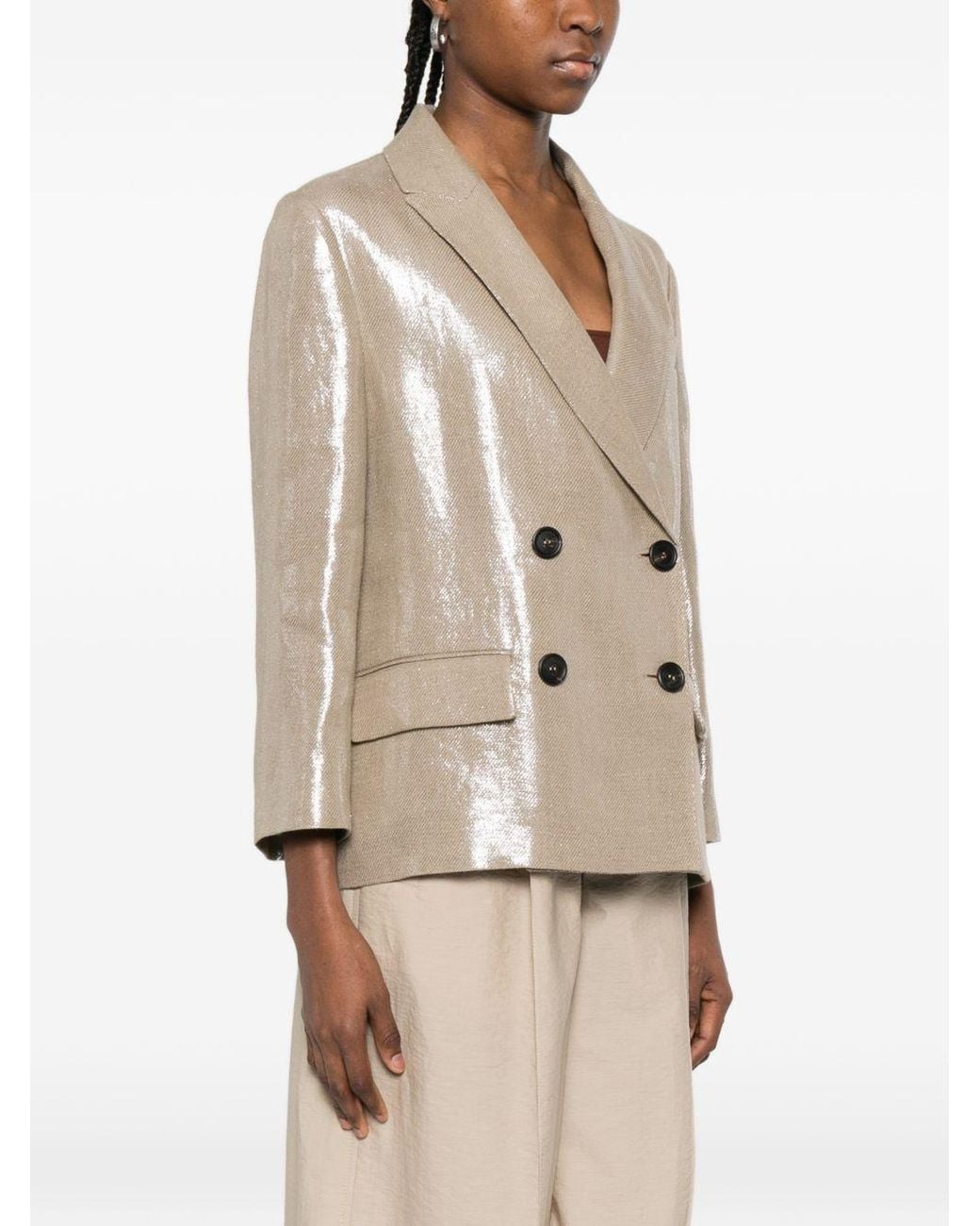 Brunello Cucinelli Natural Linen Double-Breasted Jacket