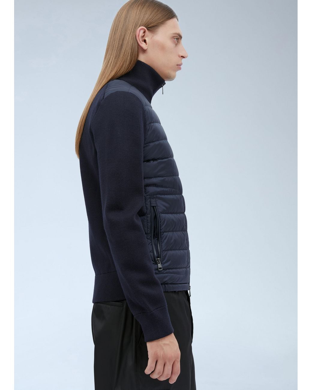 Moncler Blue Logo Patch Zip-Up Cardigan for men