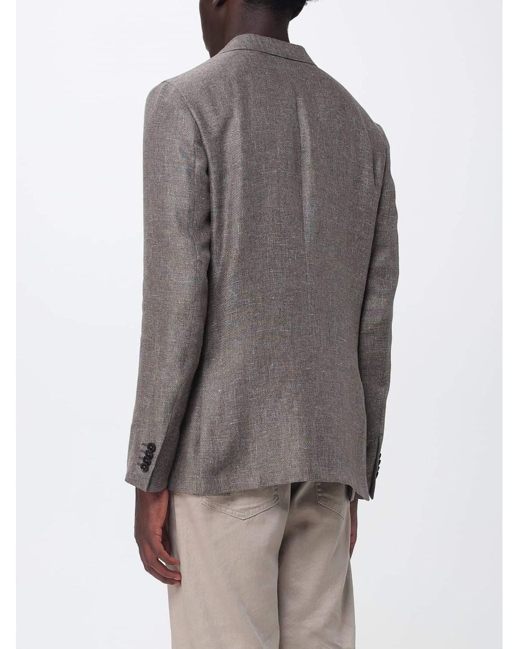 Zegna Gray Linen And Wool Basketweave Single-Breasted Blazer for men
