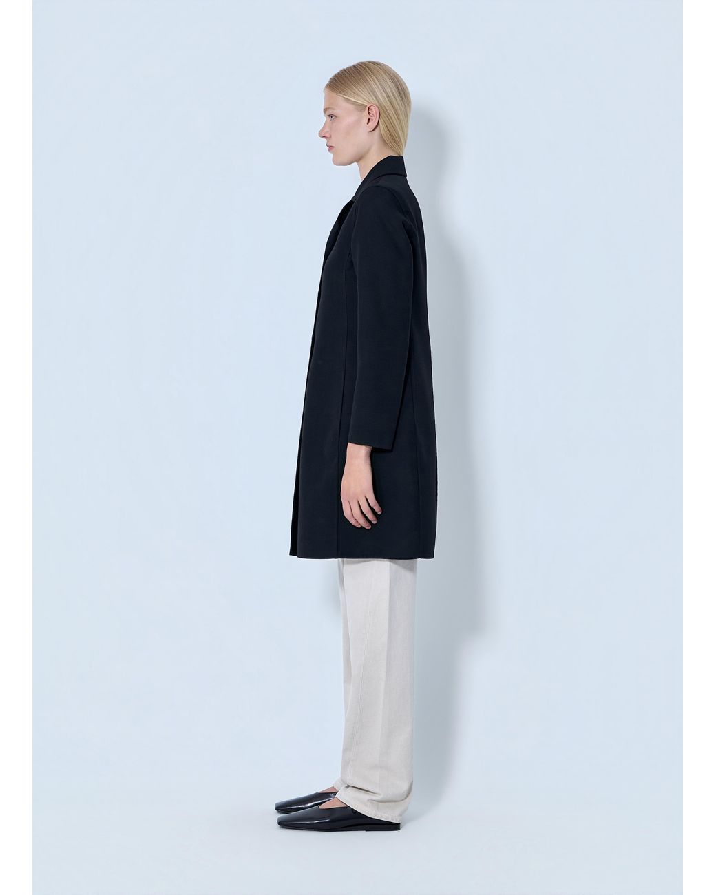 Jil Sander Blue Single-Breasted Wool Coat