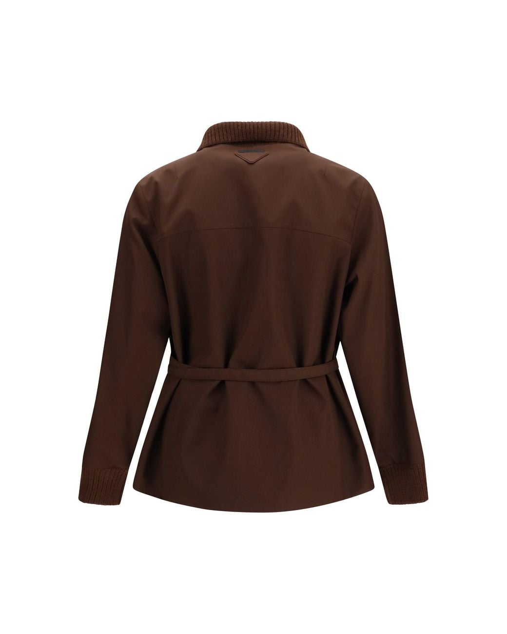 Prada Brown Technical Fabric Jacket With Belt for men