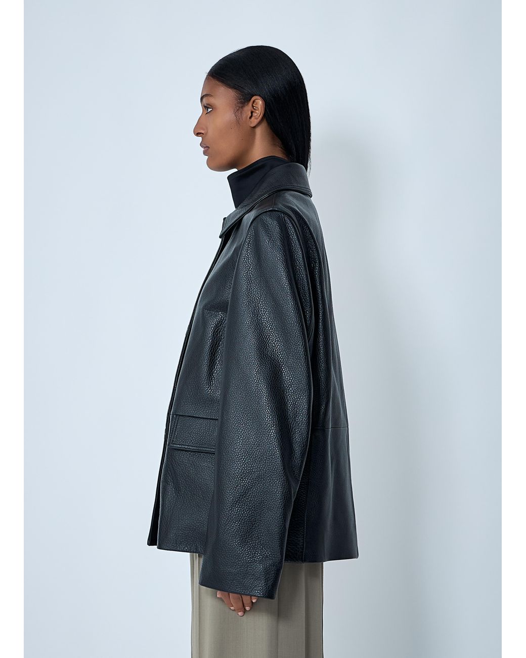 Totême Gray Grained Leather Jacket