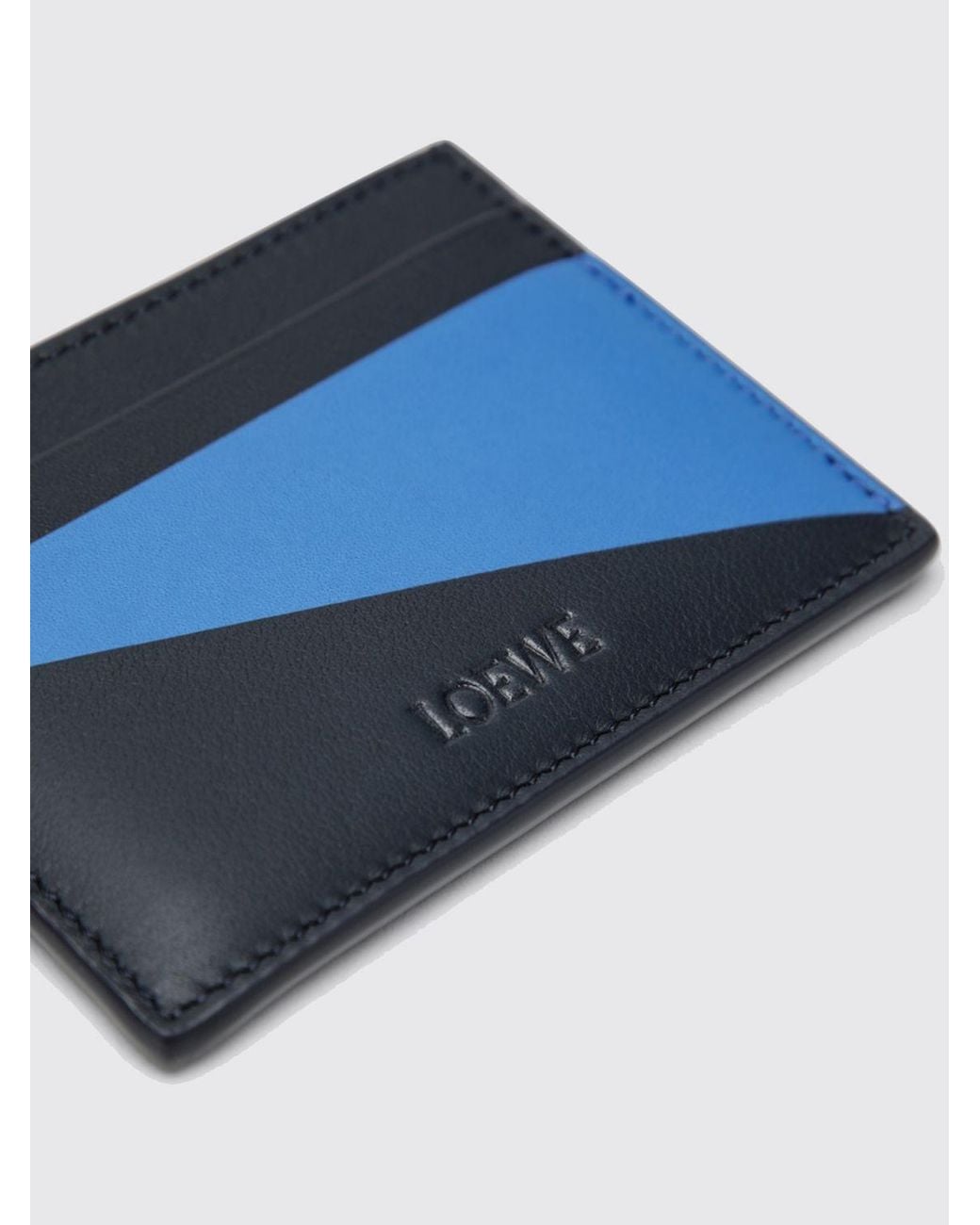 Loewe Blue Flag-D Bicolor Calfskin Leather Flat Card Holder for men