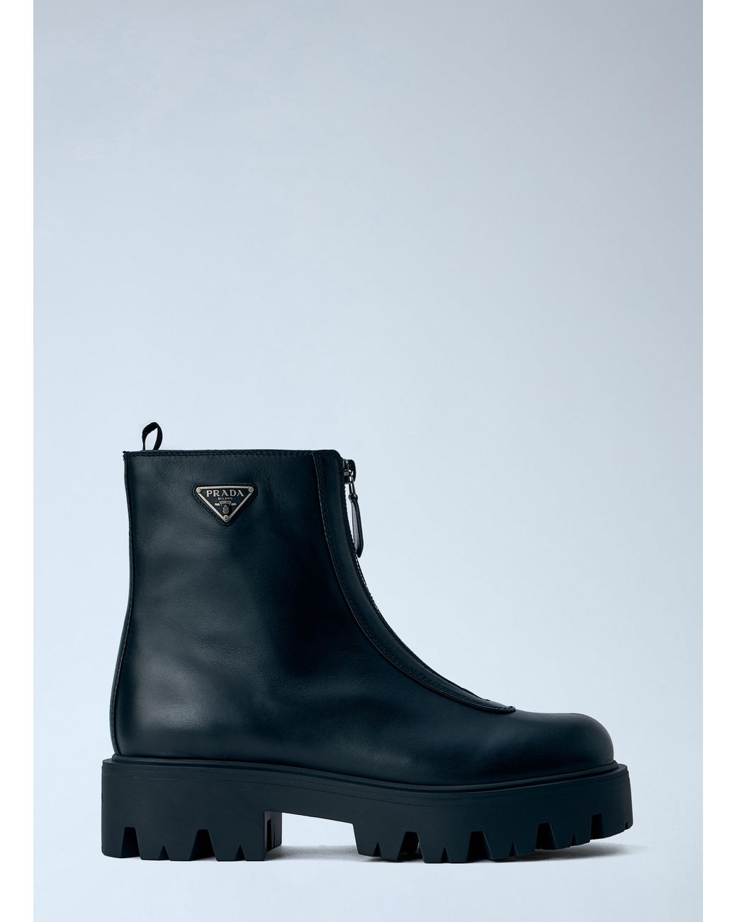 Prada Blue Leather Zipper Booties