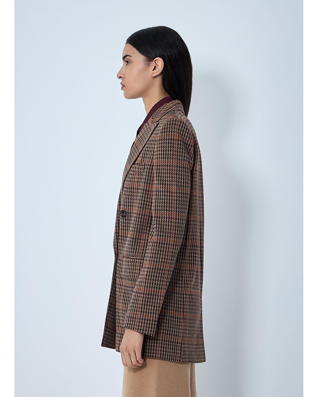Max Mara Brown Check Double-Breasted Blazer