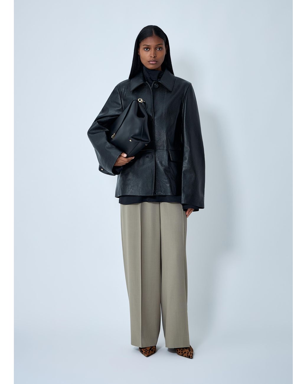 Totême Gray Grained Leather Jacket