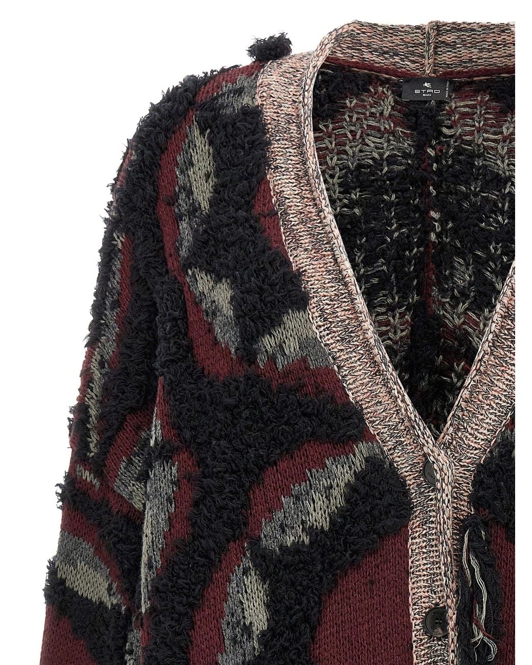 Etro Black Worn-Effect Wool Cardigan