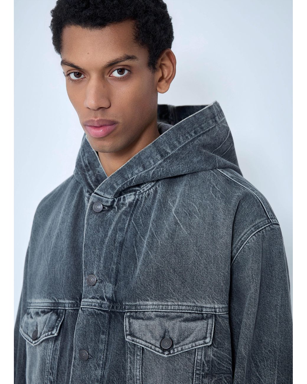 Acne Blue Hooded Denim Jacket for men