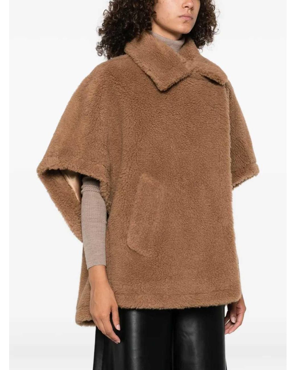 Max Mara Brown Shearling-Effect Cape Jacket