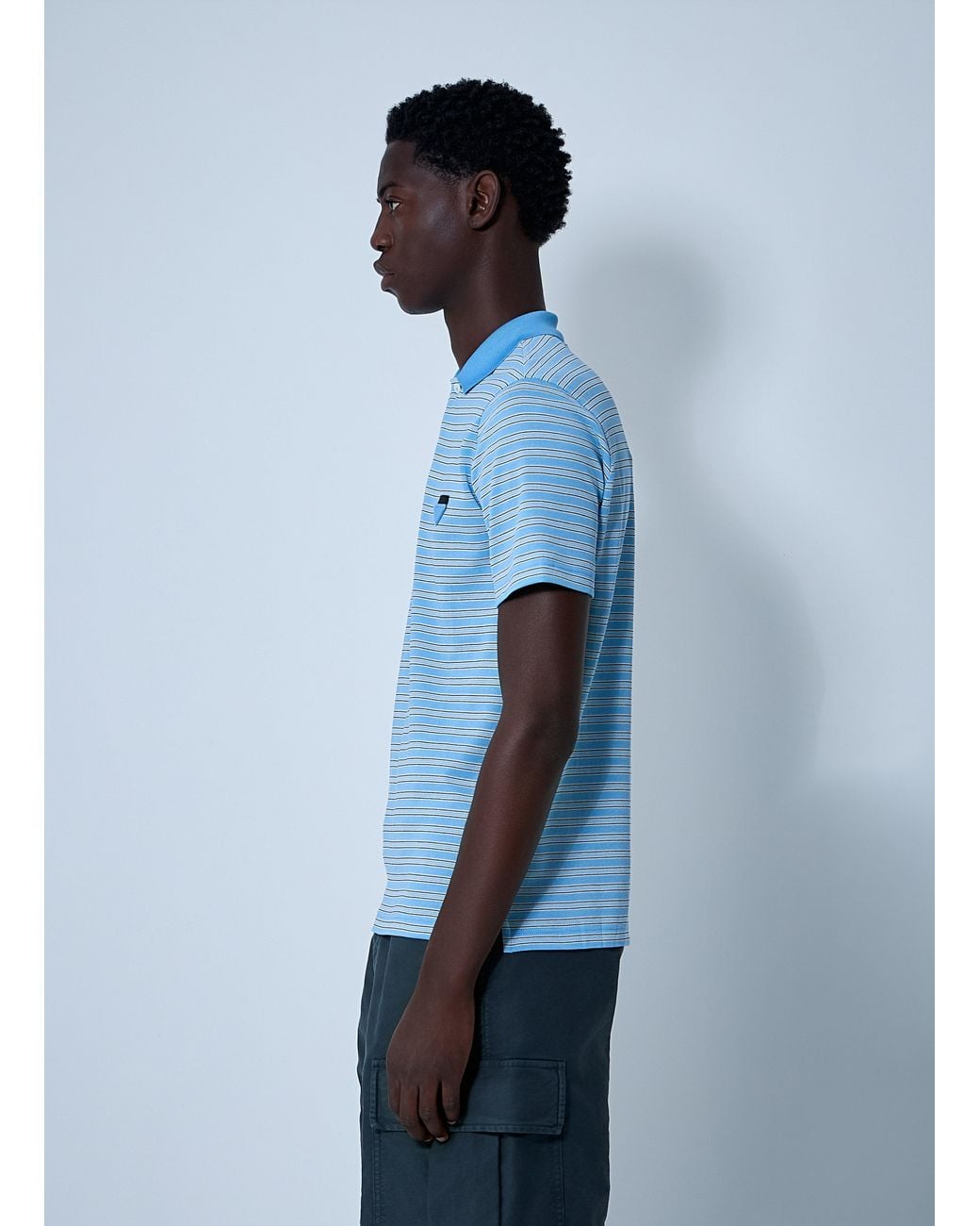 Prada Blue Striped Polo Sweater for men