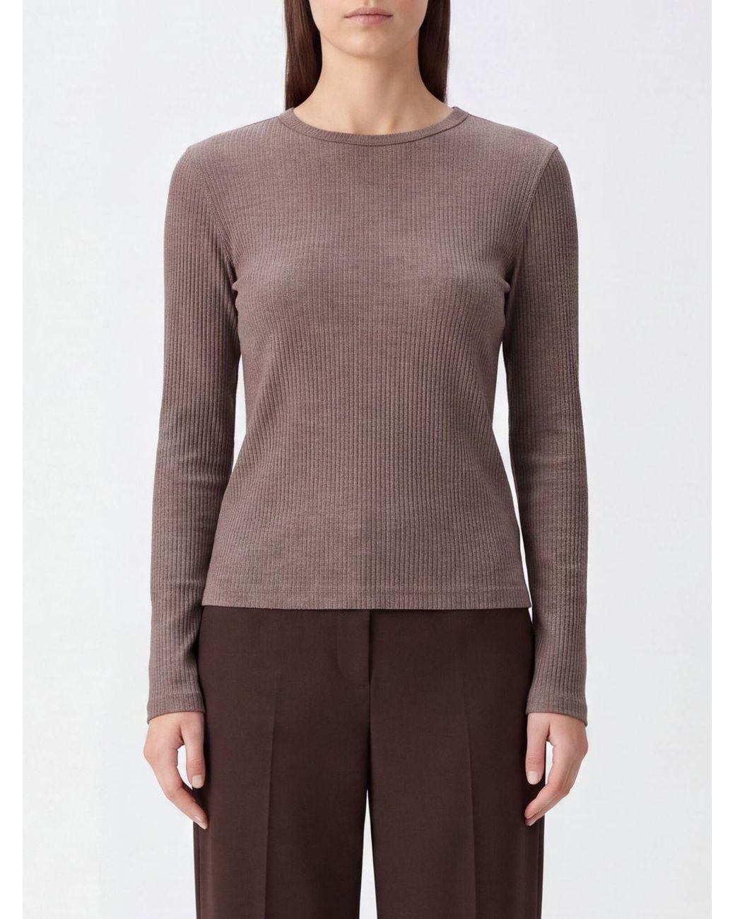 Max Mara Purple Lyocell And Silk Crewneck Jumper With Slim Fit And Long Sleeves