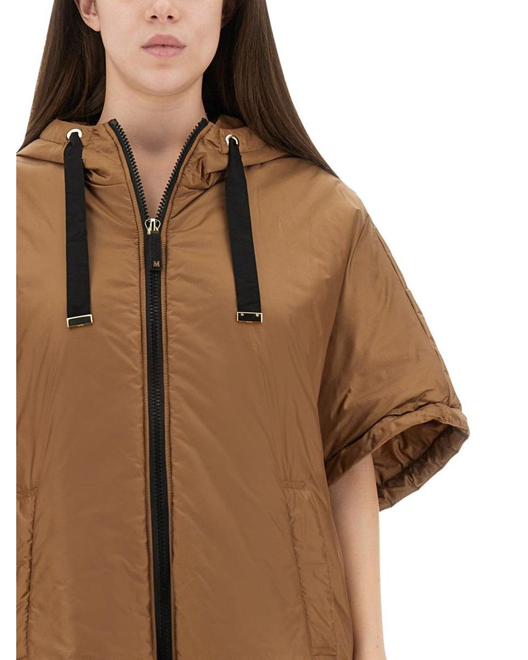 Max Mara Brown Padded Cape With Hood Coats