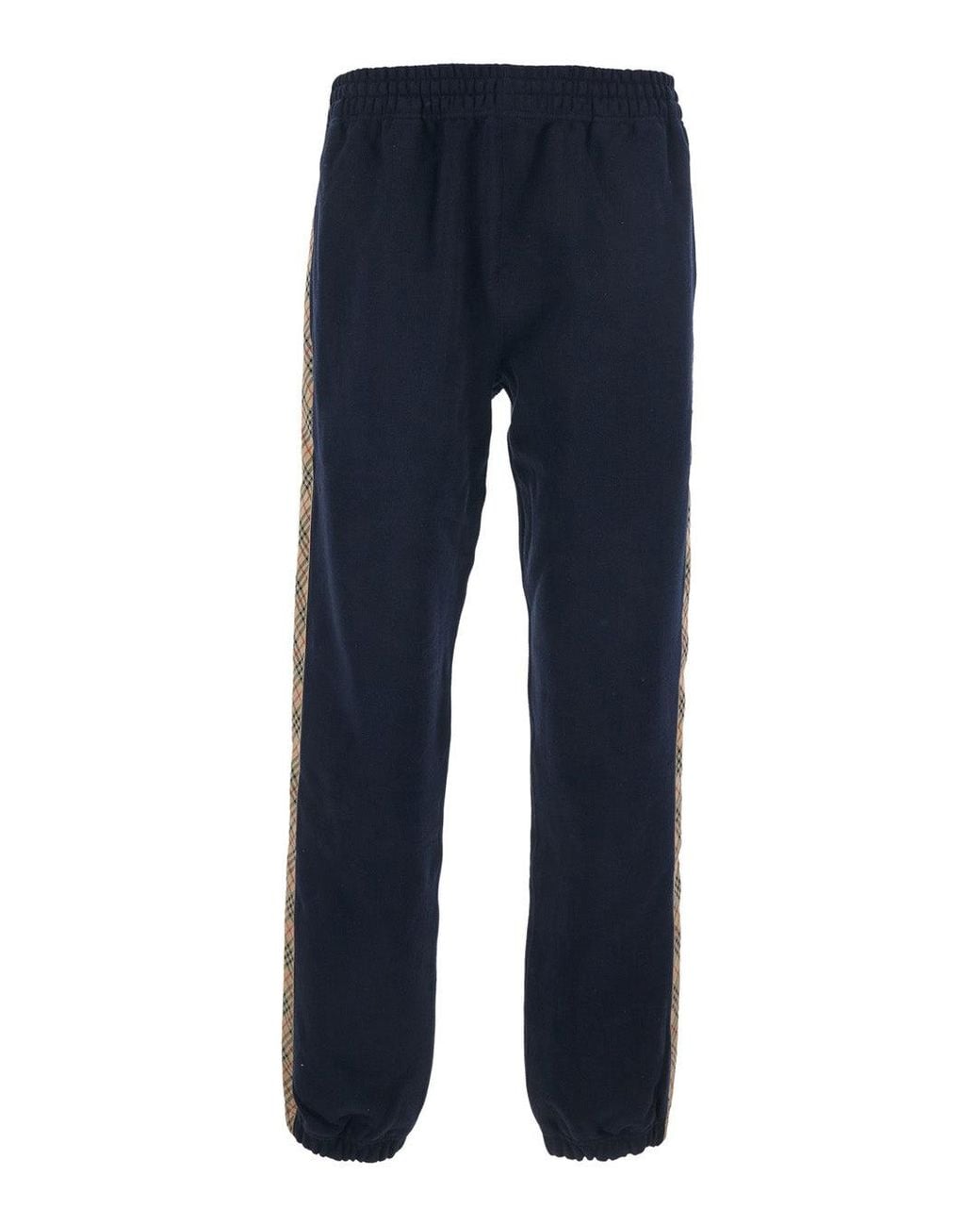 Burberry Blue Trousers With Elastic Waist And Side Bands With Check Motif for men