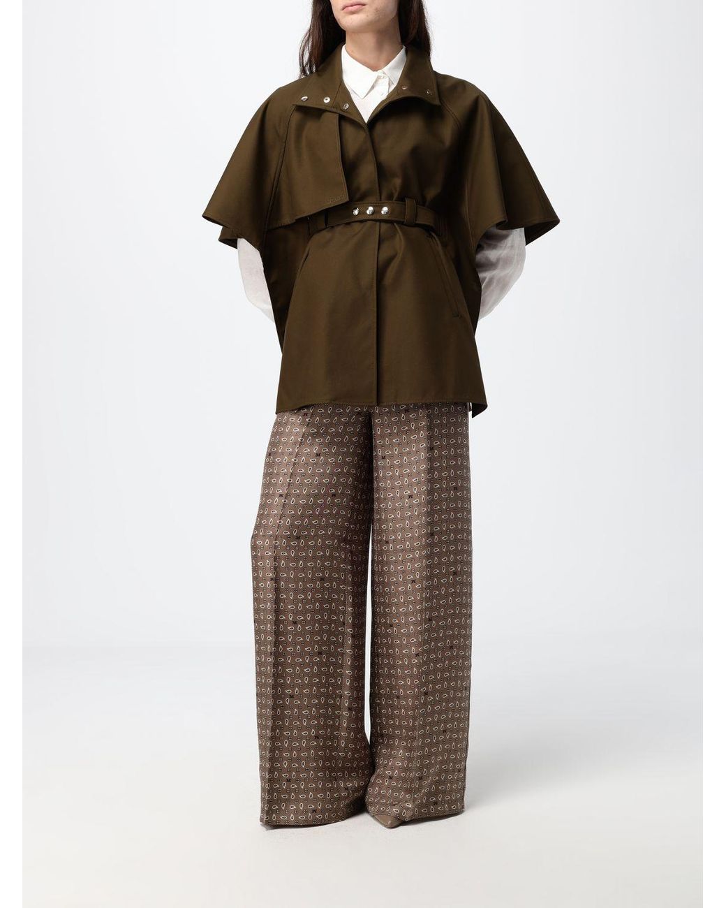 Max Mara Brown Cropped Cotton Cape With A High Neck And An Adjustable Belt
