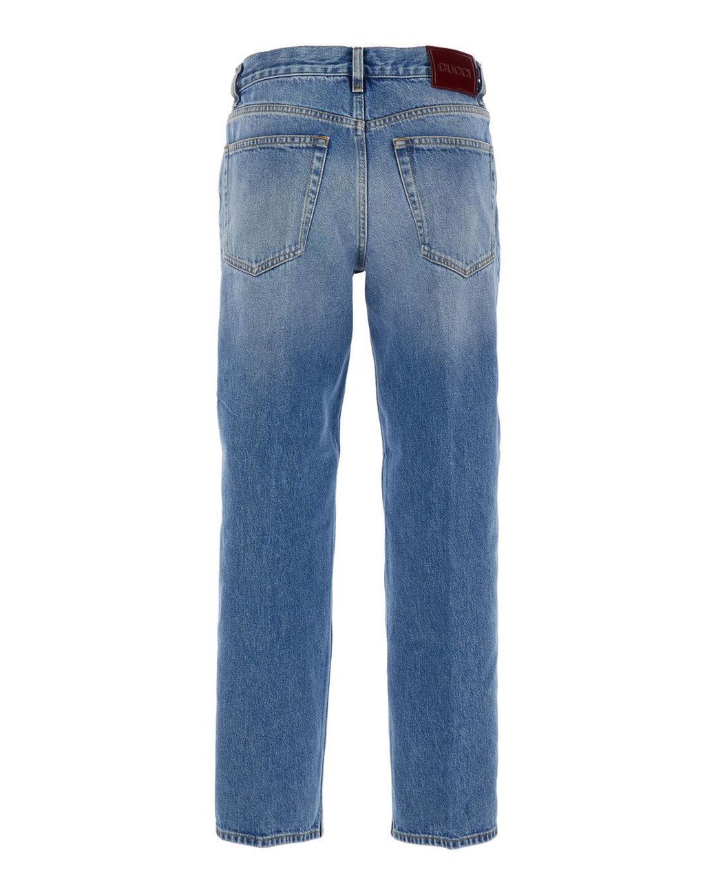 Gucci Blue Jeans With Logo Patch On The Rear And Faded Effect