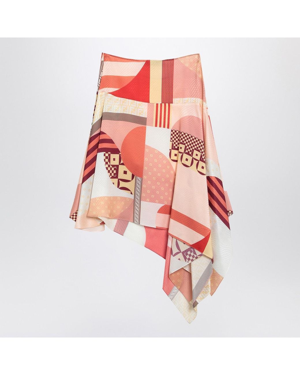 Fendi Red Silk Skirt With Patchwork Print