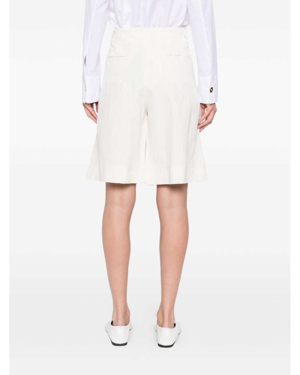 Max Mara White Cotton And Linen Blend Shorts