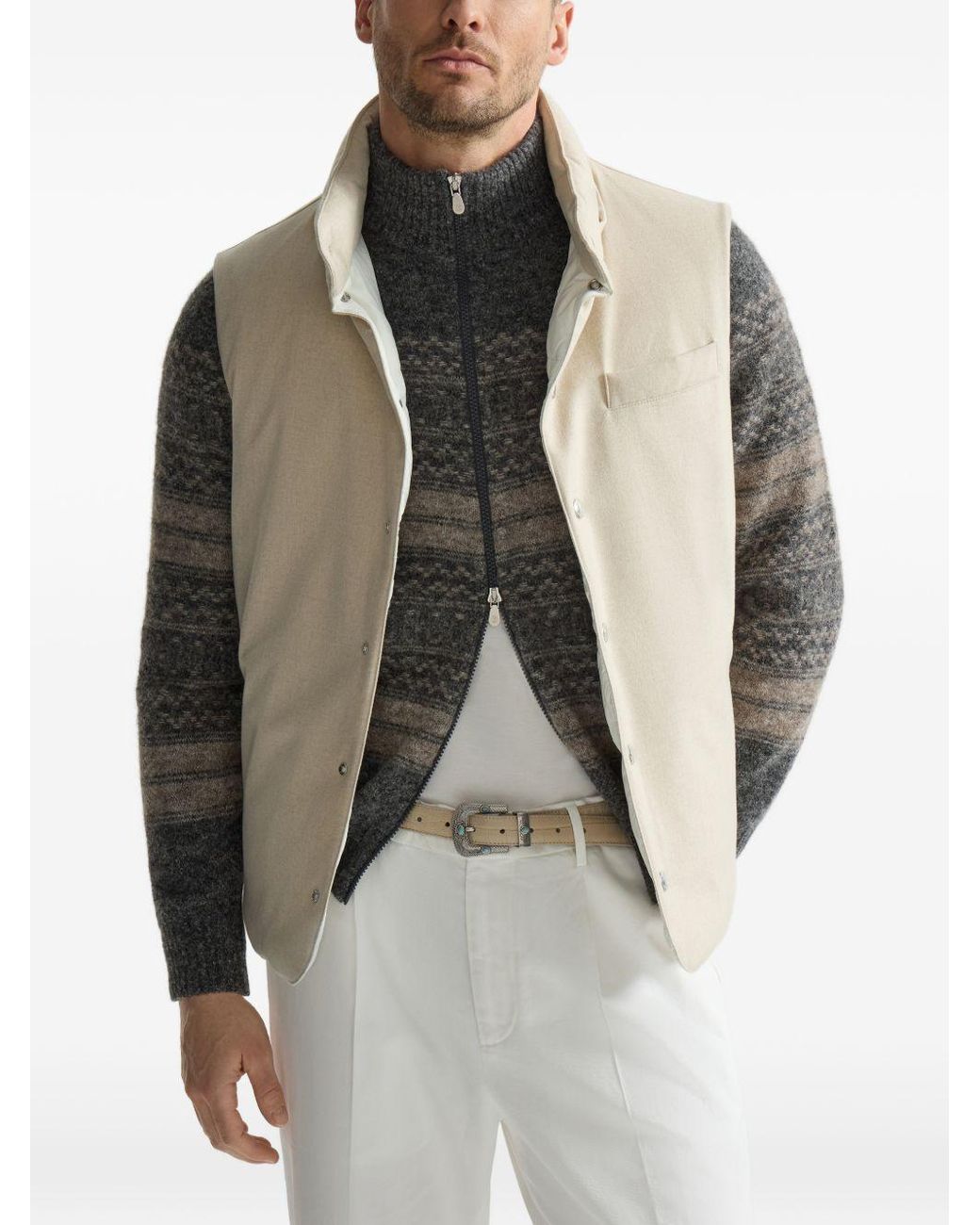 Brunello Cucinelli White Wool Padded Vest for men