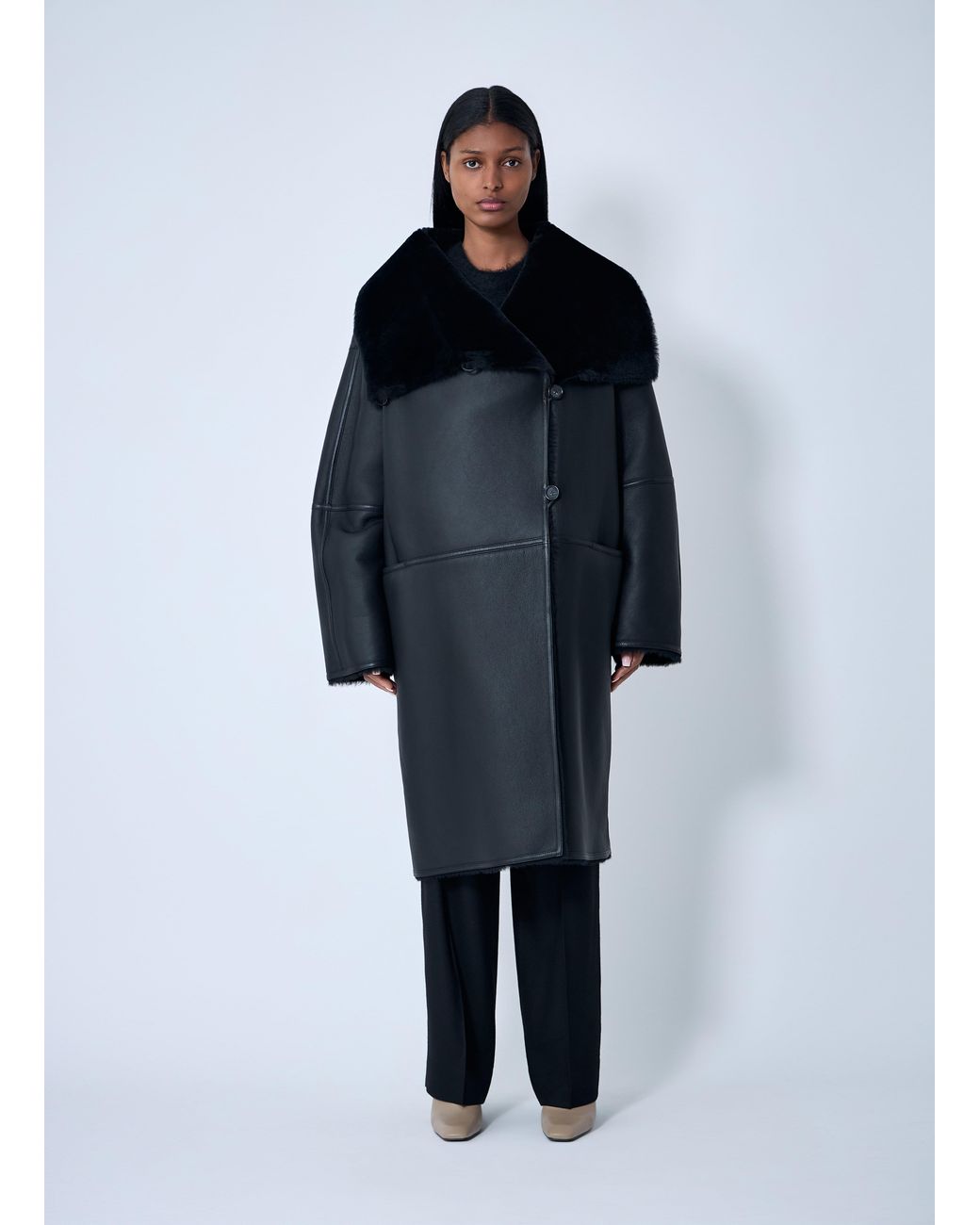 Totême Blue Shearling Wrap Coat