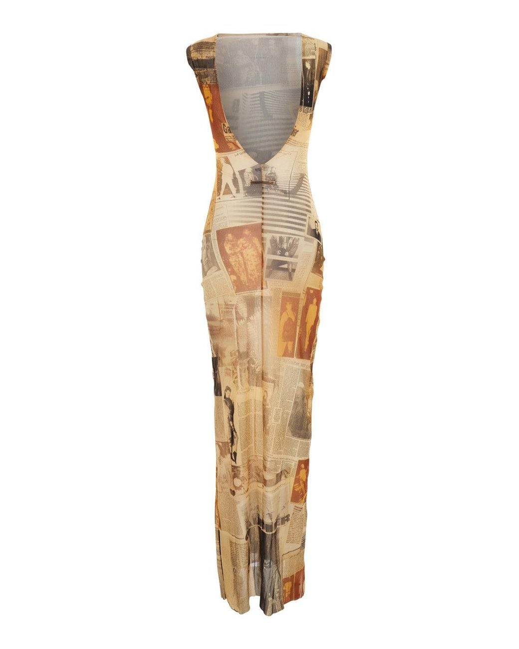 Jean Paul Gaultier Metallic Sleeveless Long Dress With Open Rear And All-Over Print