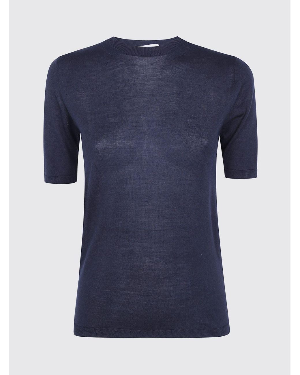 Max Mara Blue Short-Sleeved Silk And Cashmere Knit Top With Slim Fit
