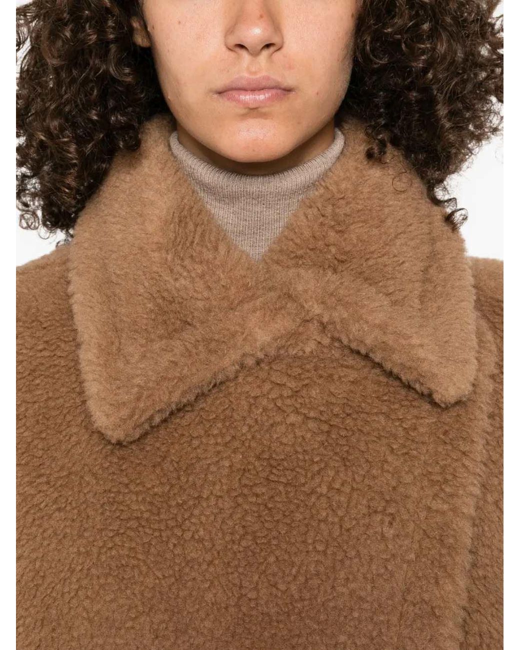 Max Mara Brown Shearling-Effect Cape Jacket