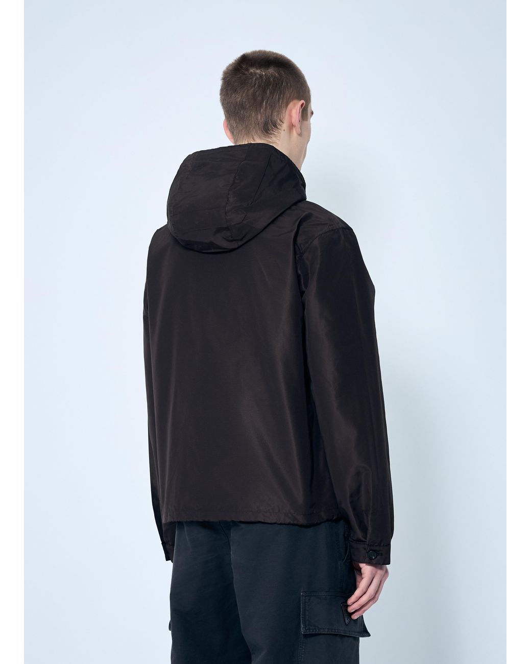 Prada Blue Silk Hooded Jacket for men