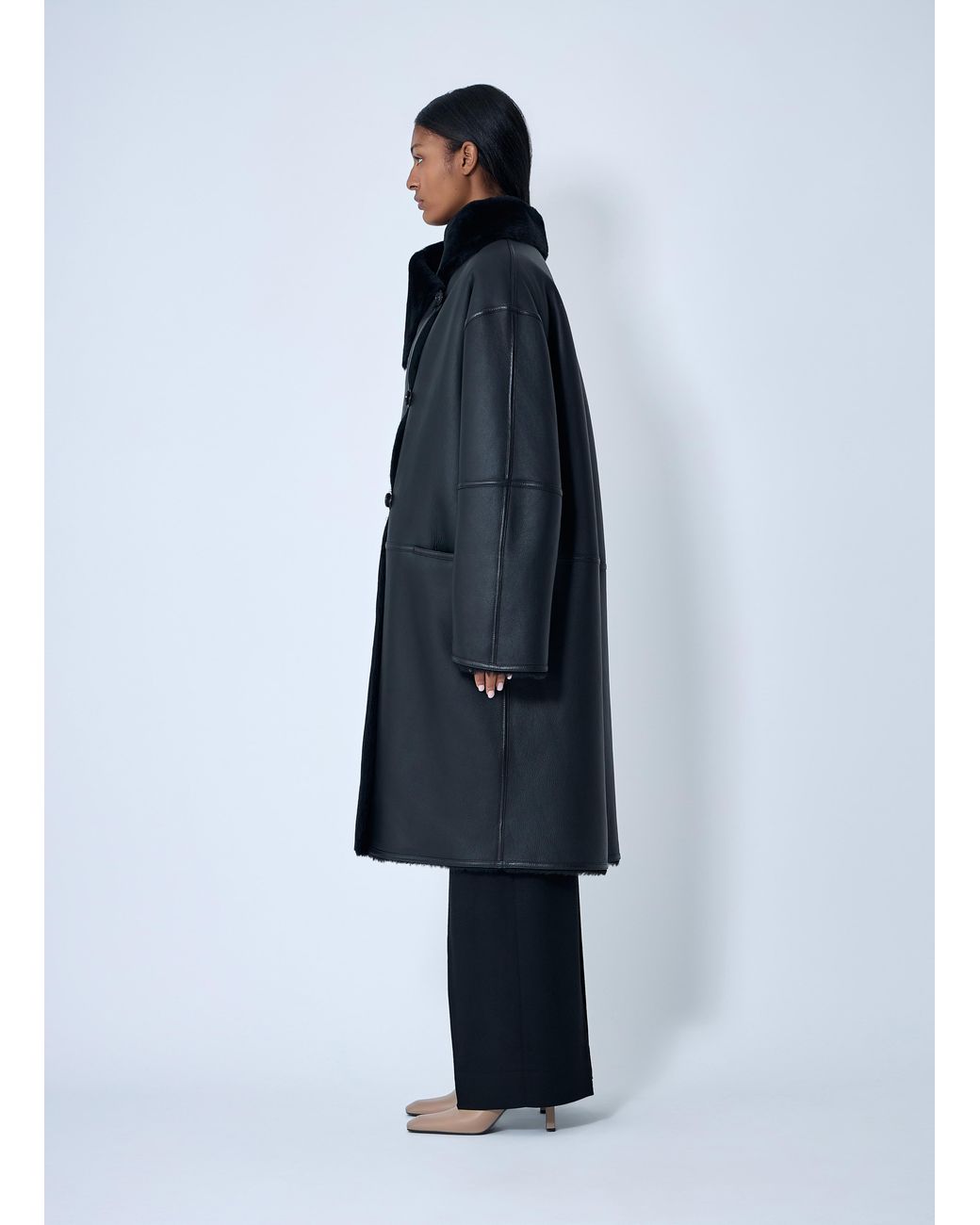 Totême Blue Shearling Wrap Coat