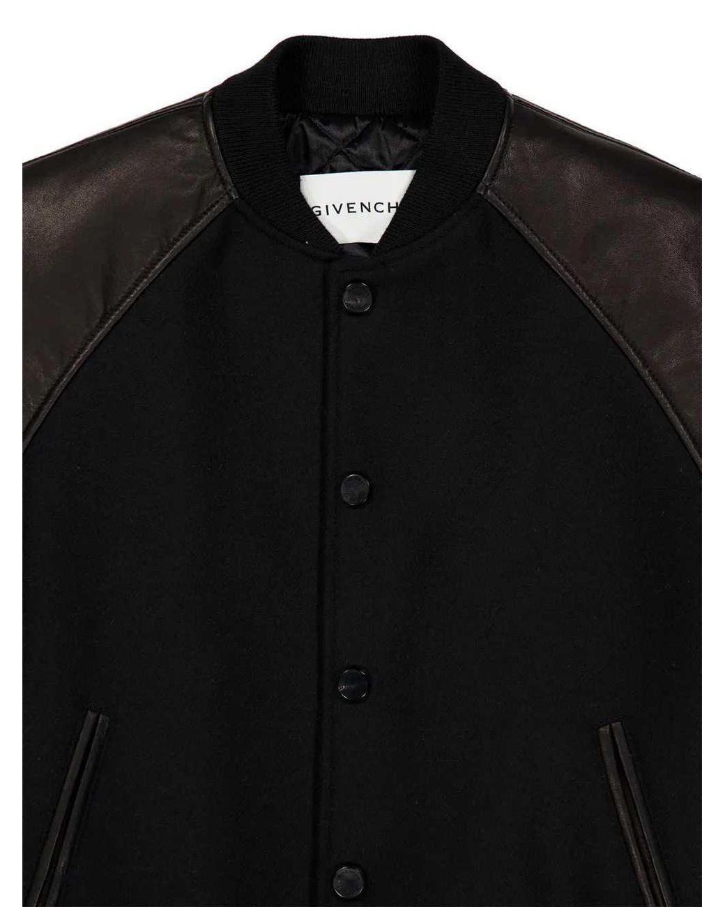 Givenchy Black Wool Bomber Jacket With Leather Inserts for men
