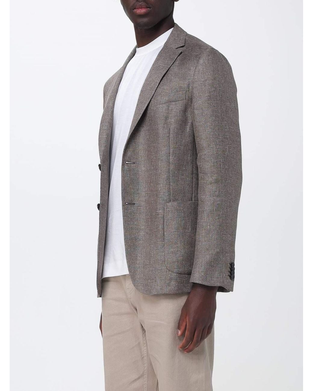 Zegna Gray Linen And Wool Basketweave Single-Breasted Blazer for men