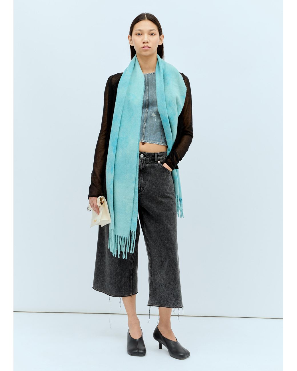 Acne Gray Narrow Tie-Dye Wool Scarf