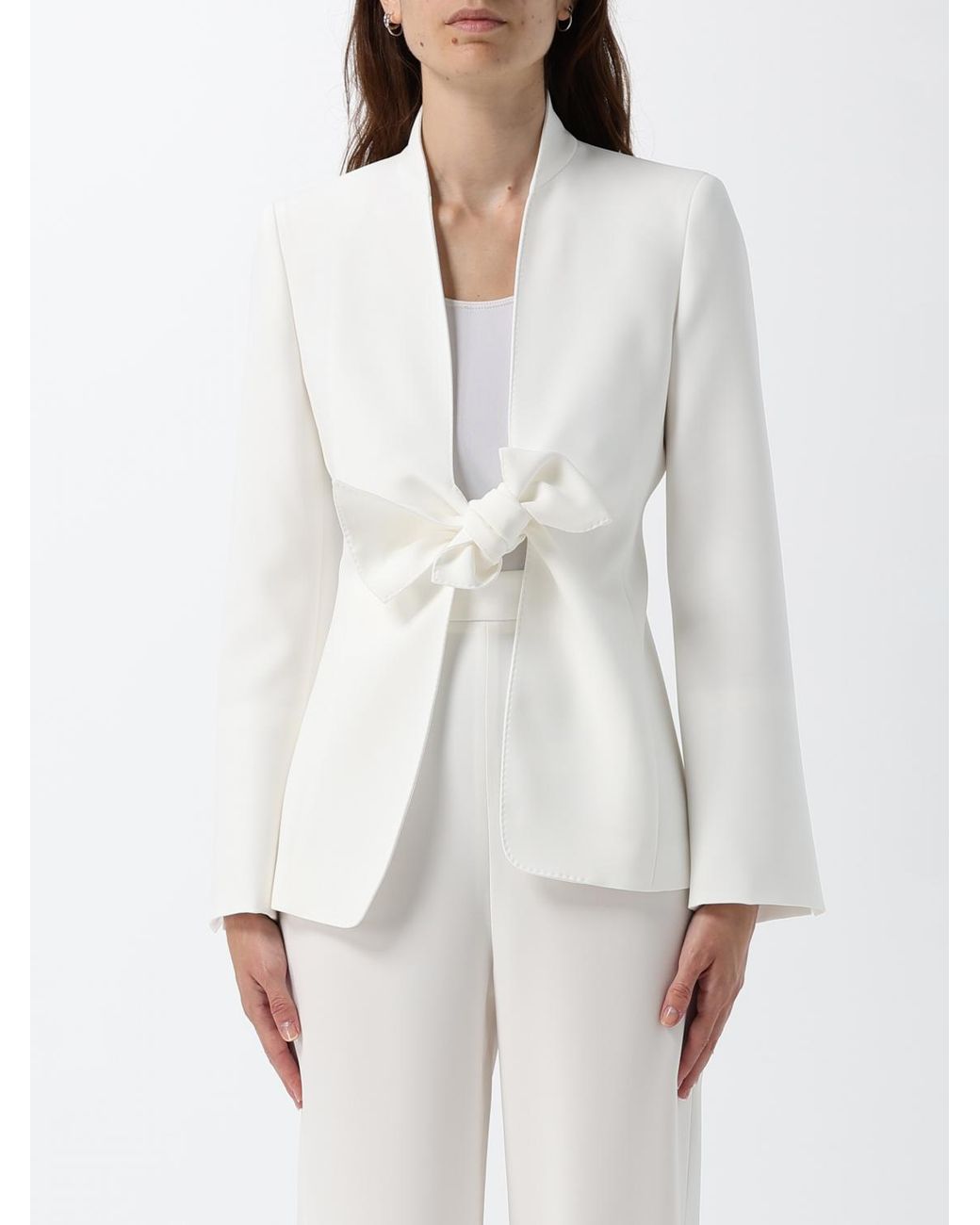 Max Mara White Slim Fit Short Cady Blazer With Tie Fastening