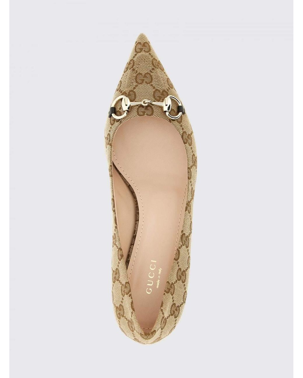 Gucci Natural Horsebit Gg Jacquard Monogram Canvas Pumps
