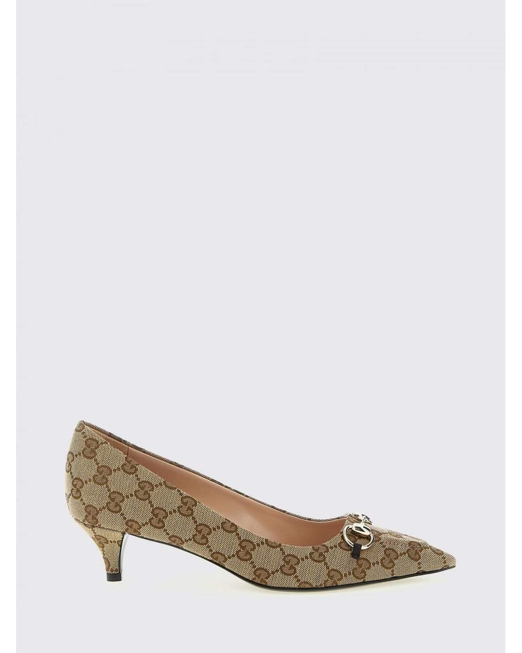 Gucci Natural Horsebit Gg Jacquard Monogram Canvas Pumps