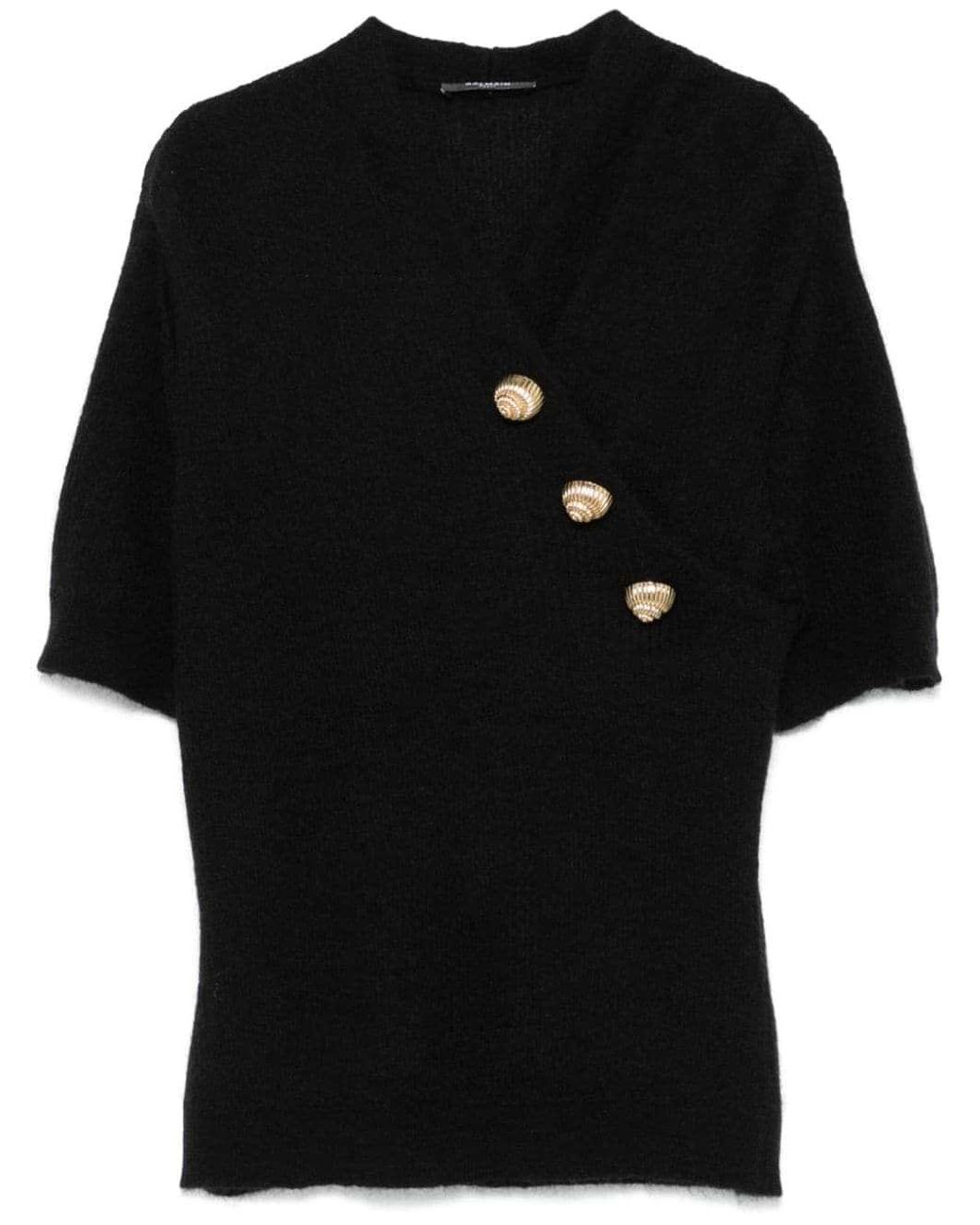 Balmain Black Wool Top With Buttons