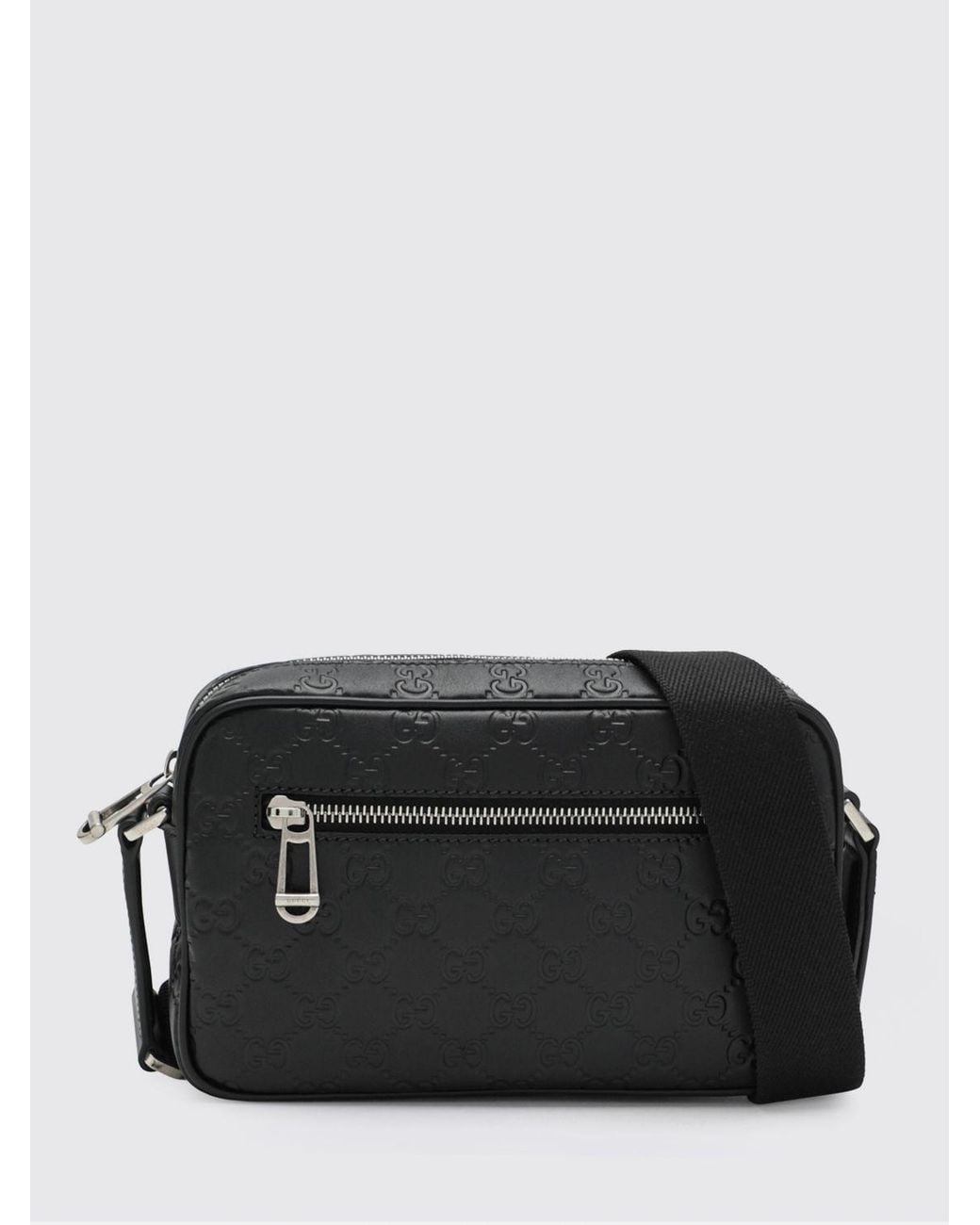 Gucci Black Gg Emblem Leather Bag With Embossed Gg Monogram for men