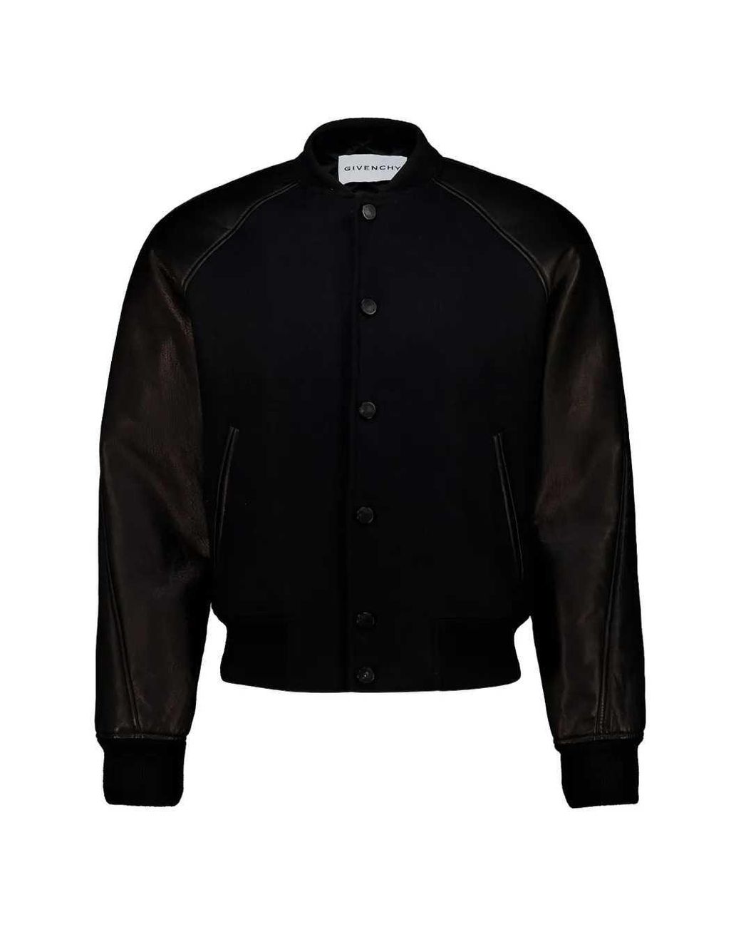 Givenchy Black Wool Bomber Jacket With Leather Inserts for men