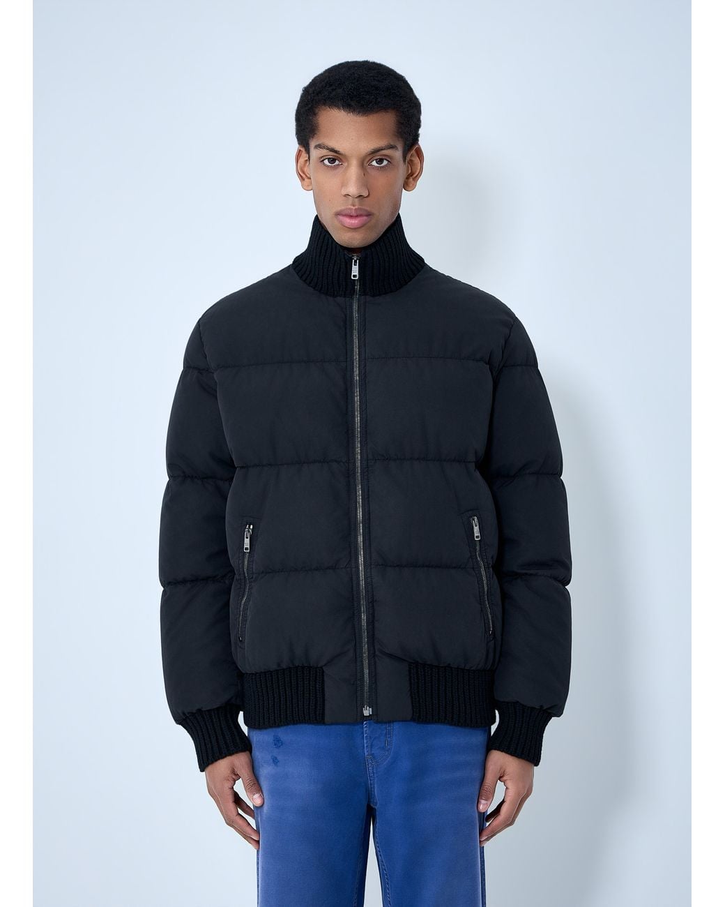 Prada Blue High-Neck Puffer Jacket for men