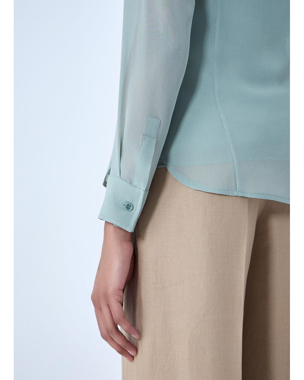 Max Mara Blue Sheer Button-Down Blouse