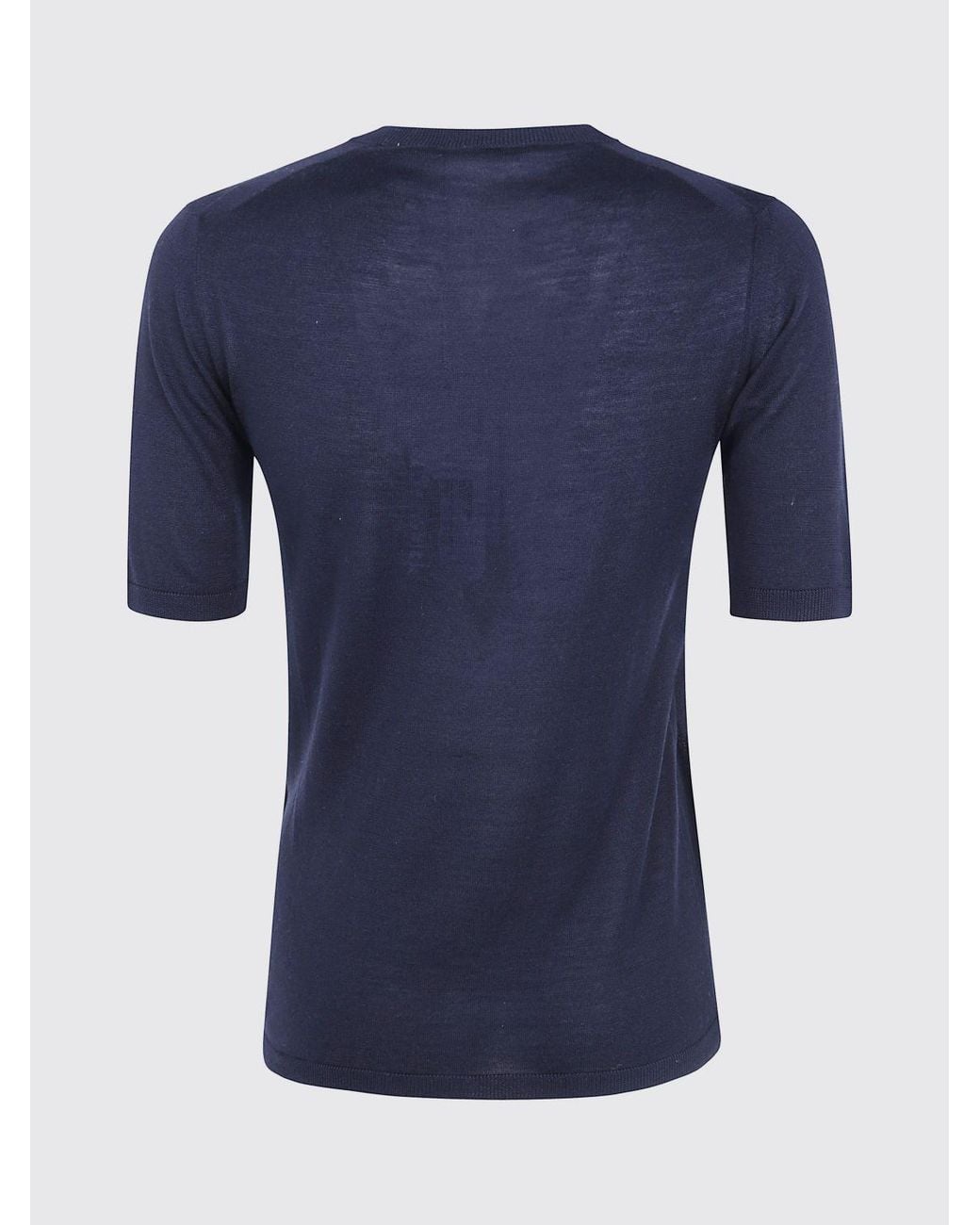 Max Mara Blue Short-Sleeved Silk And Cashmere Knit Top With Slim Fit